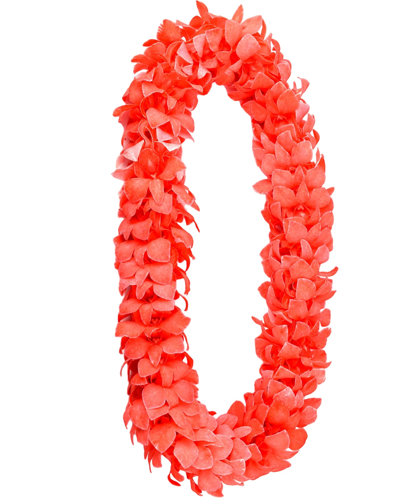 PREBOOK - RED HEART (White-Dyed) D-LEI ( DOUBLE LEI ) Dendrobium Orchid Fresh Flowers