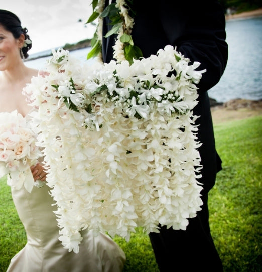 PREBOOK - White D-LEI ( DOUBLE LEI ) Dendrobium Orchid Fresh Flowers