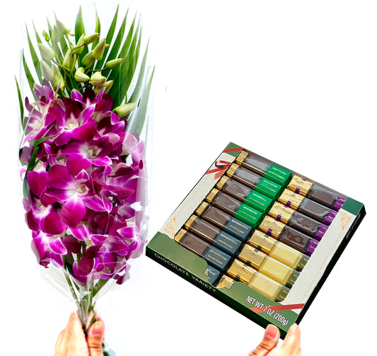 IN STOCK - Fresh Cut 5 Stems Orchid Bouquet FARM CHOICE & CHOCOLATE
