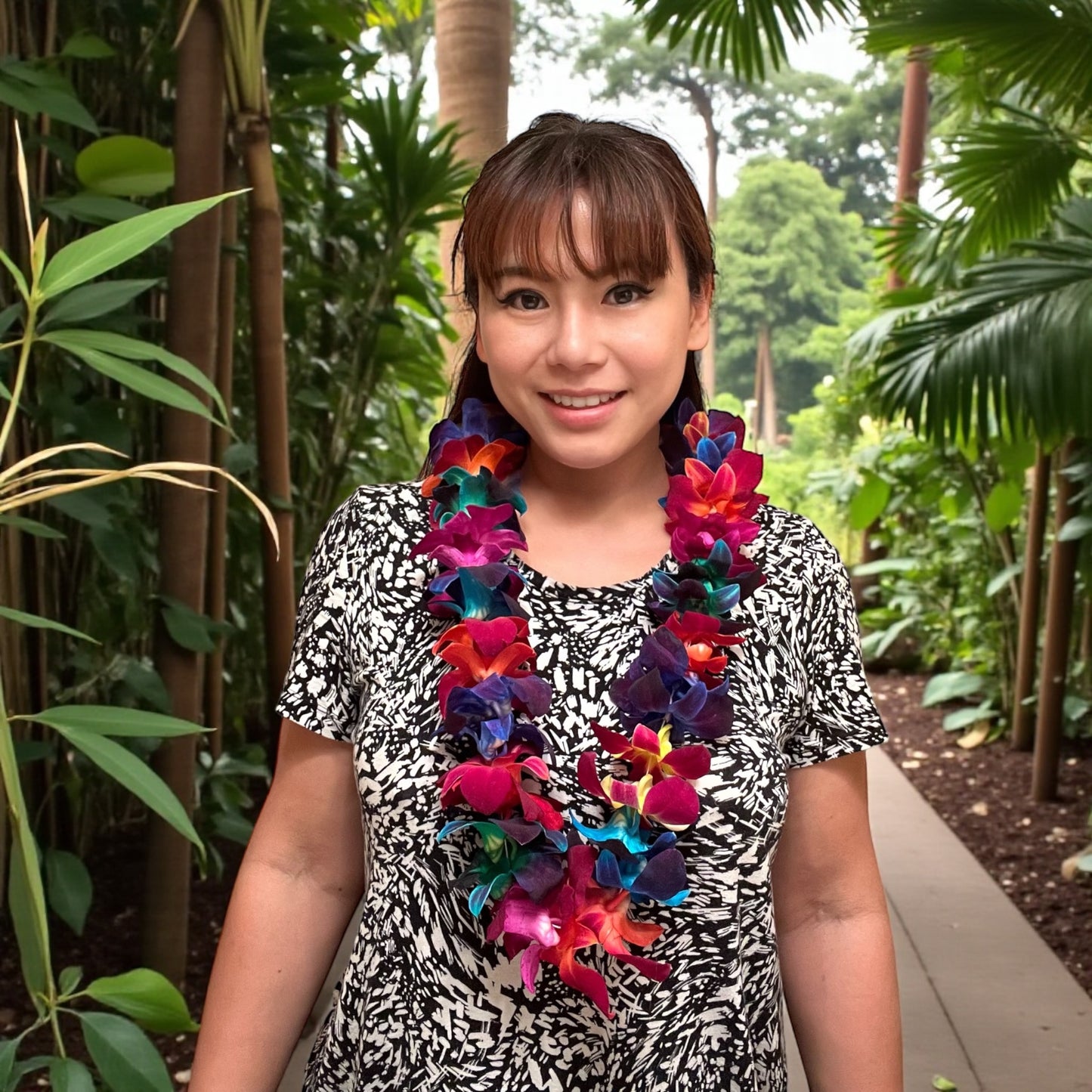PREBOOK - RAINBOW Multi-Color S-LEI ( SINGLE LEI ) Dendrobium Orchid Fresh Cut Flowers