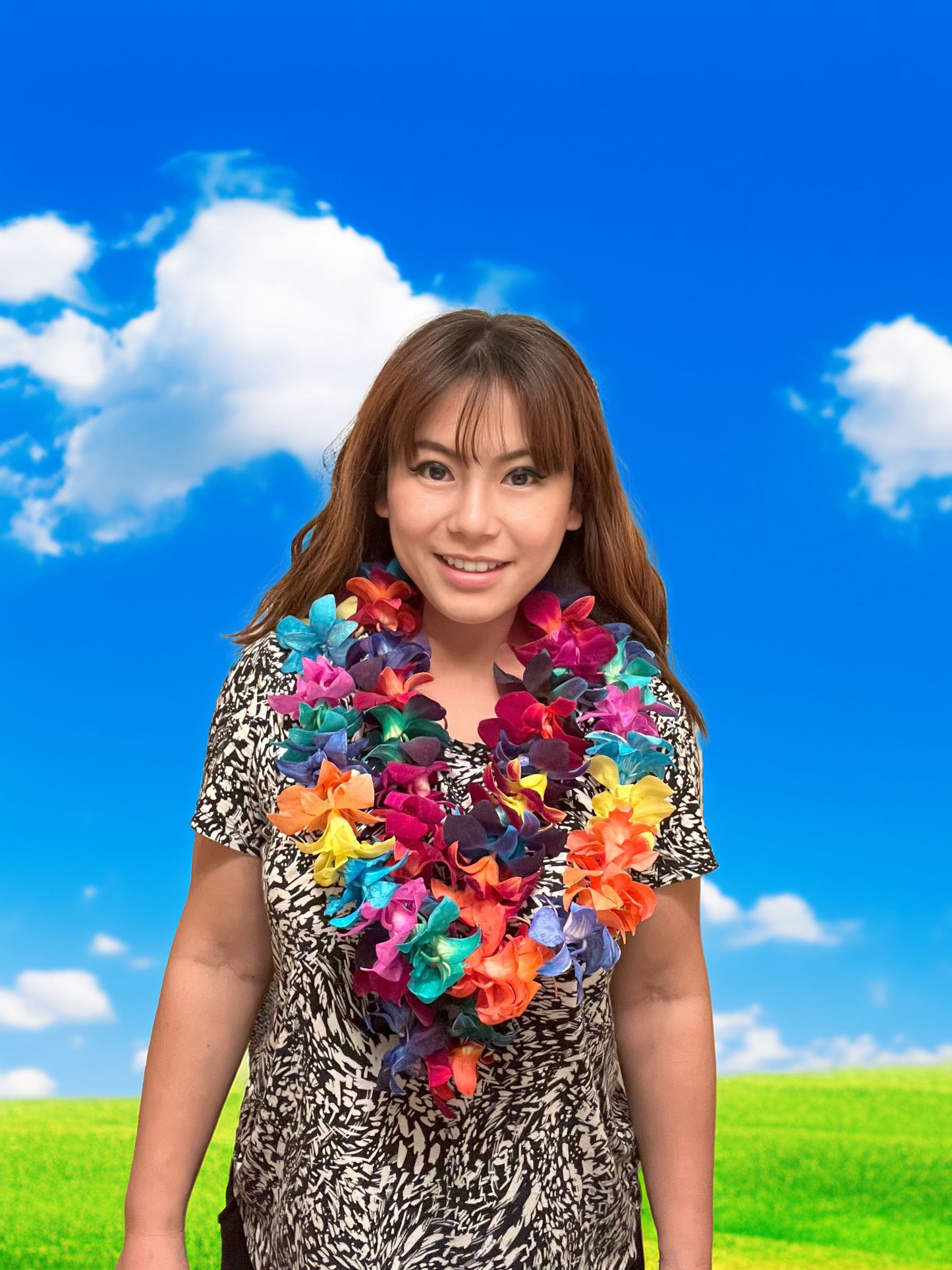 PREBOOK - RAINBOW Multi-Color S-LEI ( SINGLE LEI ) Dendrobium Orchid Fresh Cut Flowers