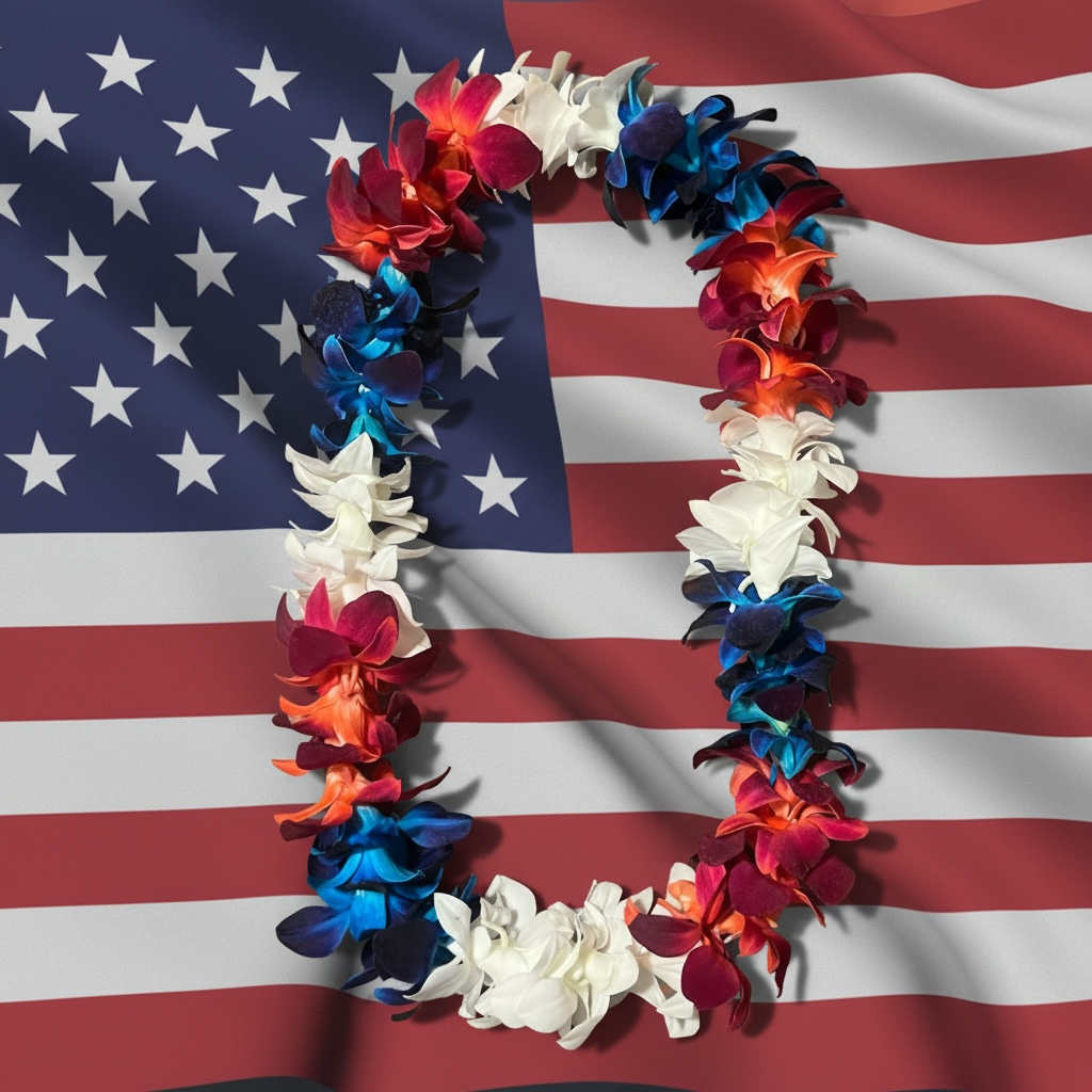 PREBOOK - U.S.A PATRIOTIC Red White & Blue S-LEI ( SINGLE LEI ) Dendrobium Orchid Fresh Cut Flowers