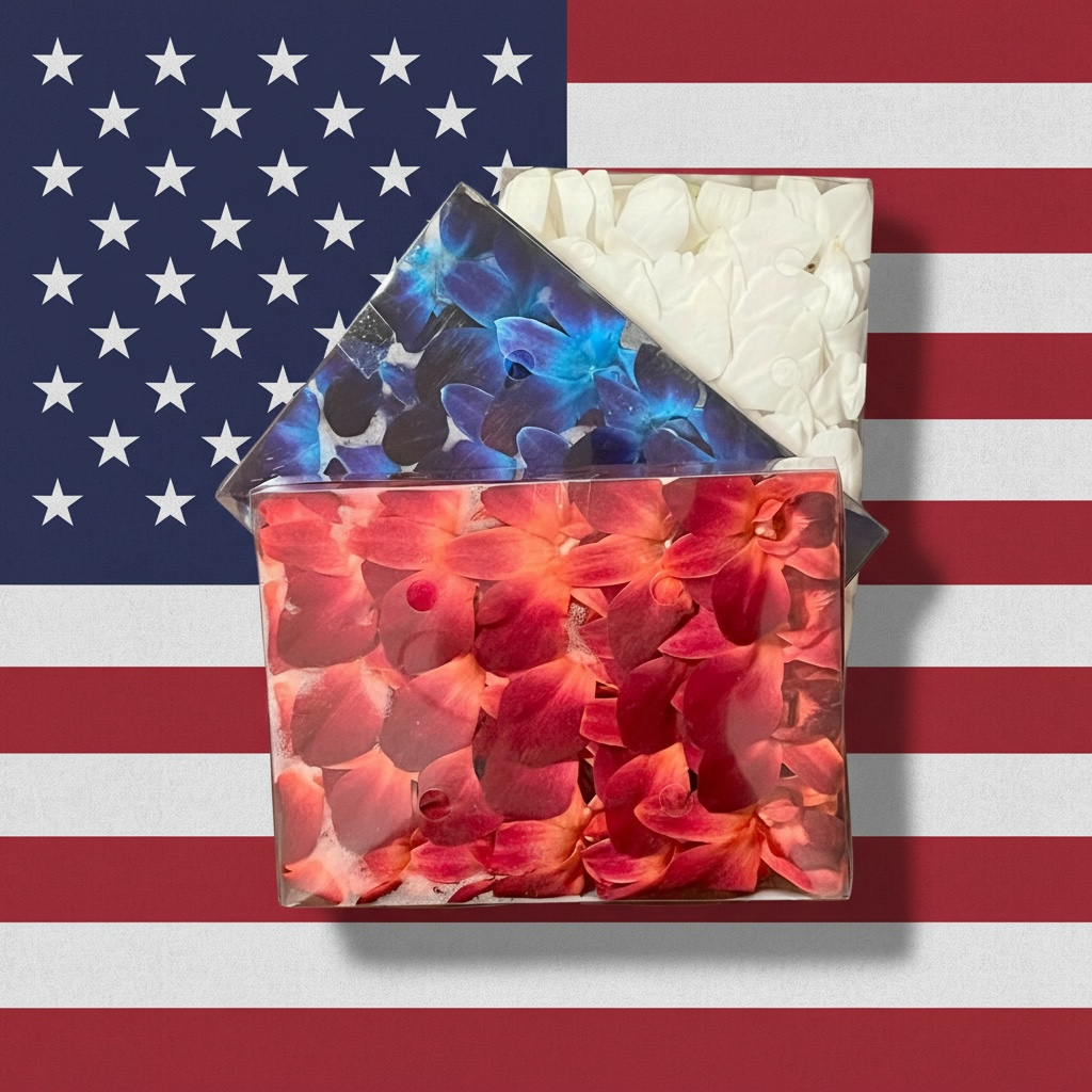 PREBOOK - U.S.A PATRIOTIC Red White & Blue S-LEI ( SINGLE LEI ) Dendrobium Orchid Fresh Cut Flowers