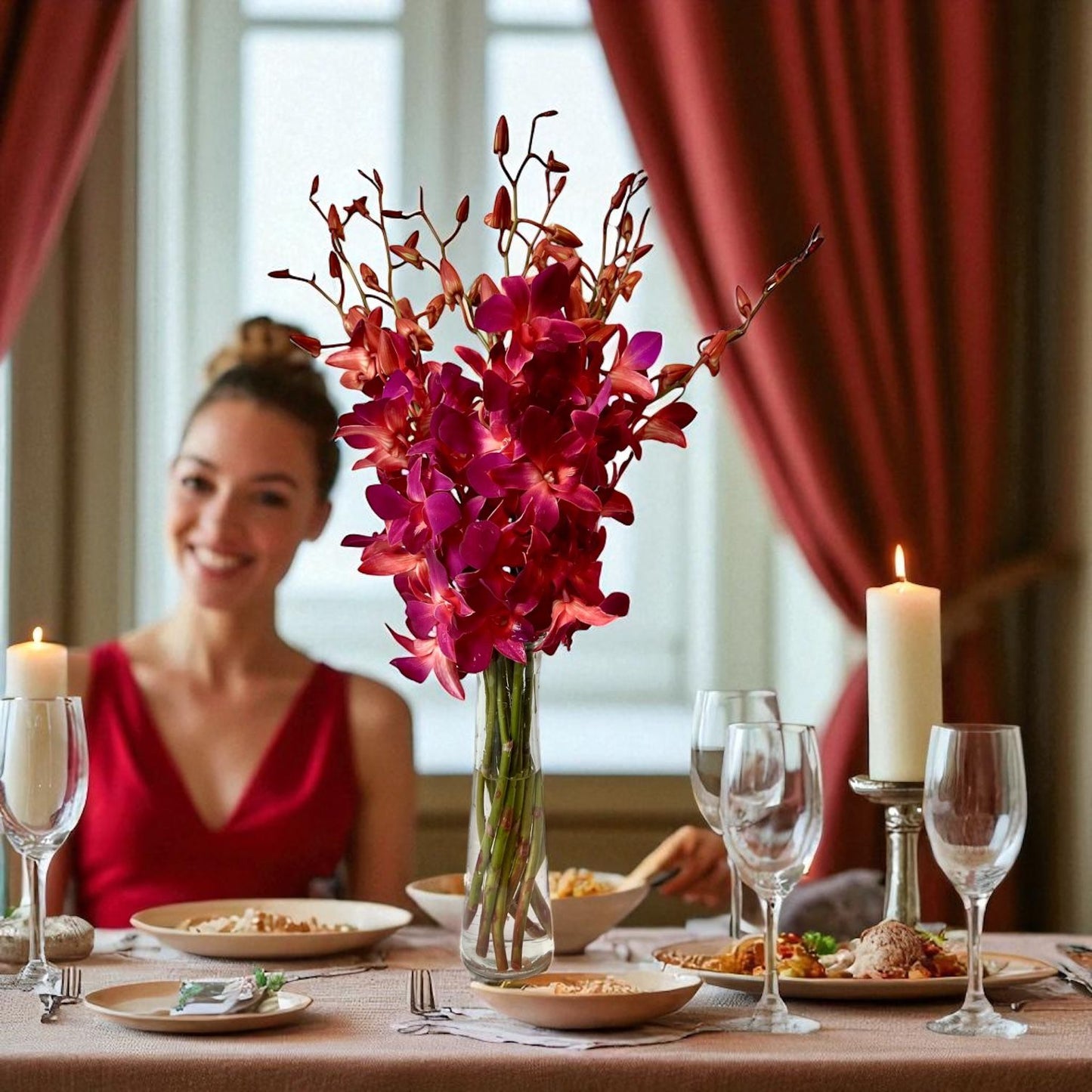 PREBOOK - 10 Stems RED Fresh Cut Dendrobium Orchid Bouquet